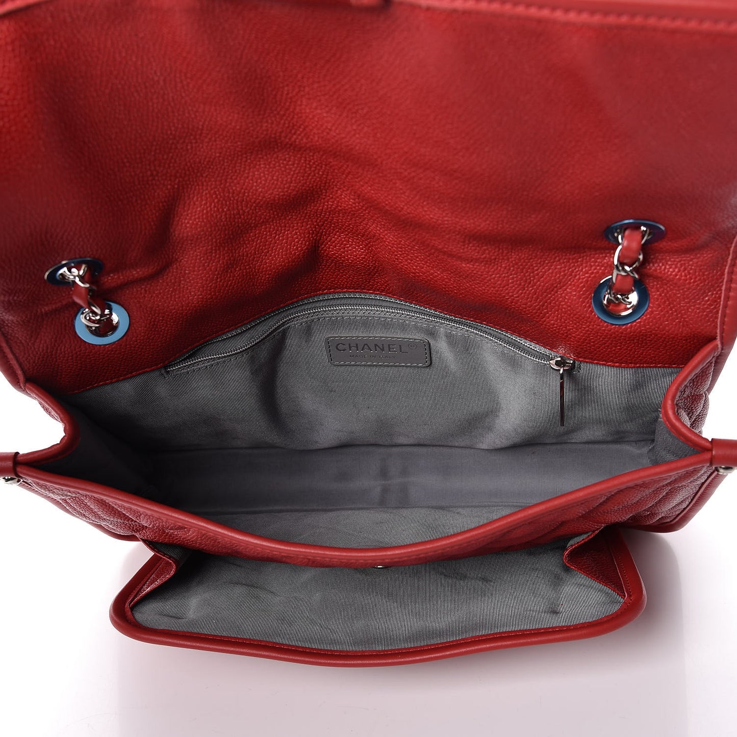 Caviar Quilted Large French Riviera Flap Red