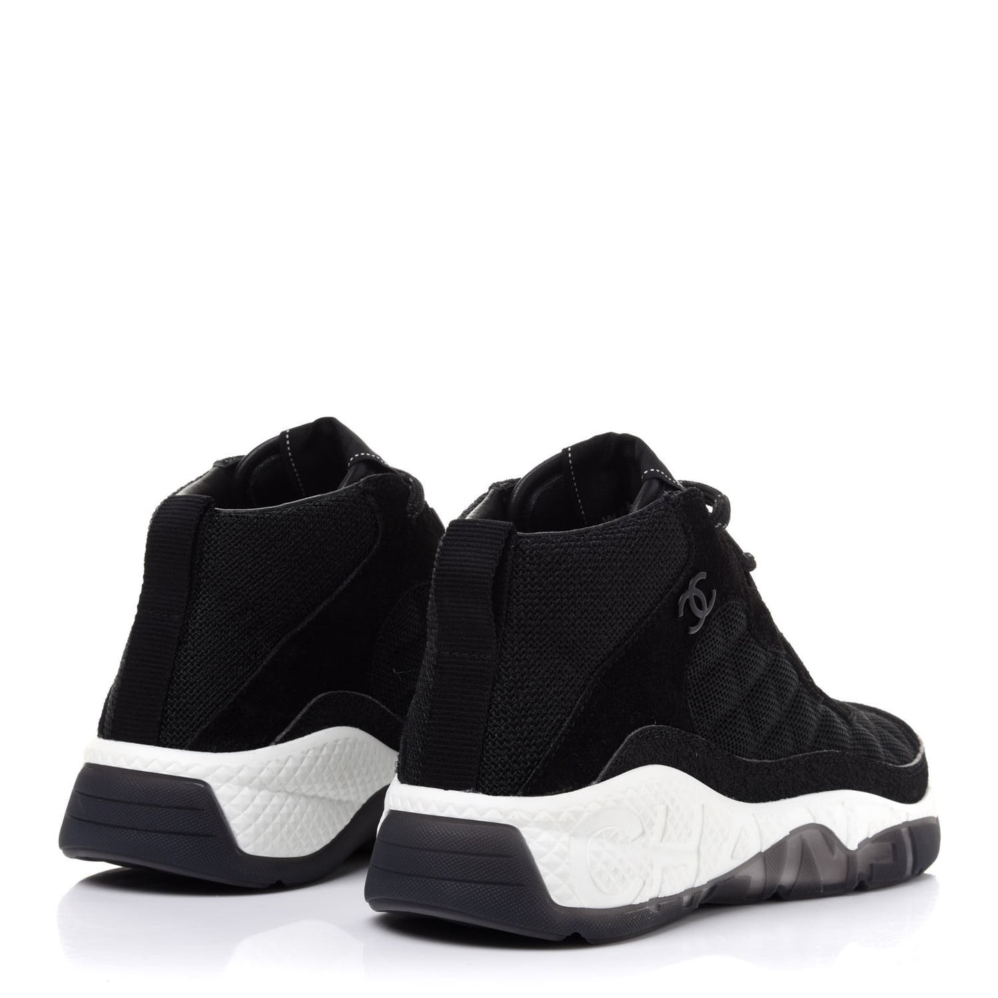 Fabric Suede Calfskin Womens CC Sneakers 38 Black White