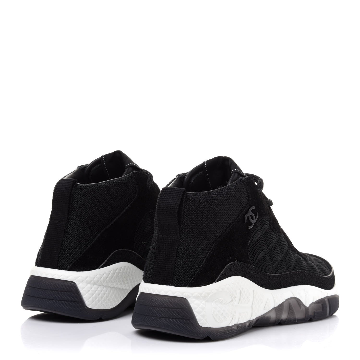 Chanel Fabric Suede Calfskin Womens CC Sneakers 38 Black White 4 of 10