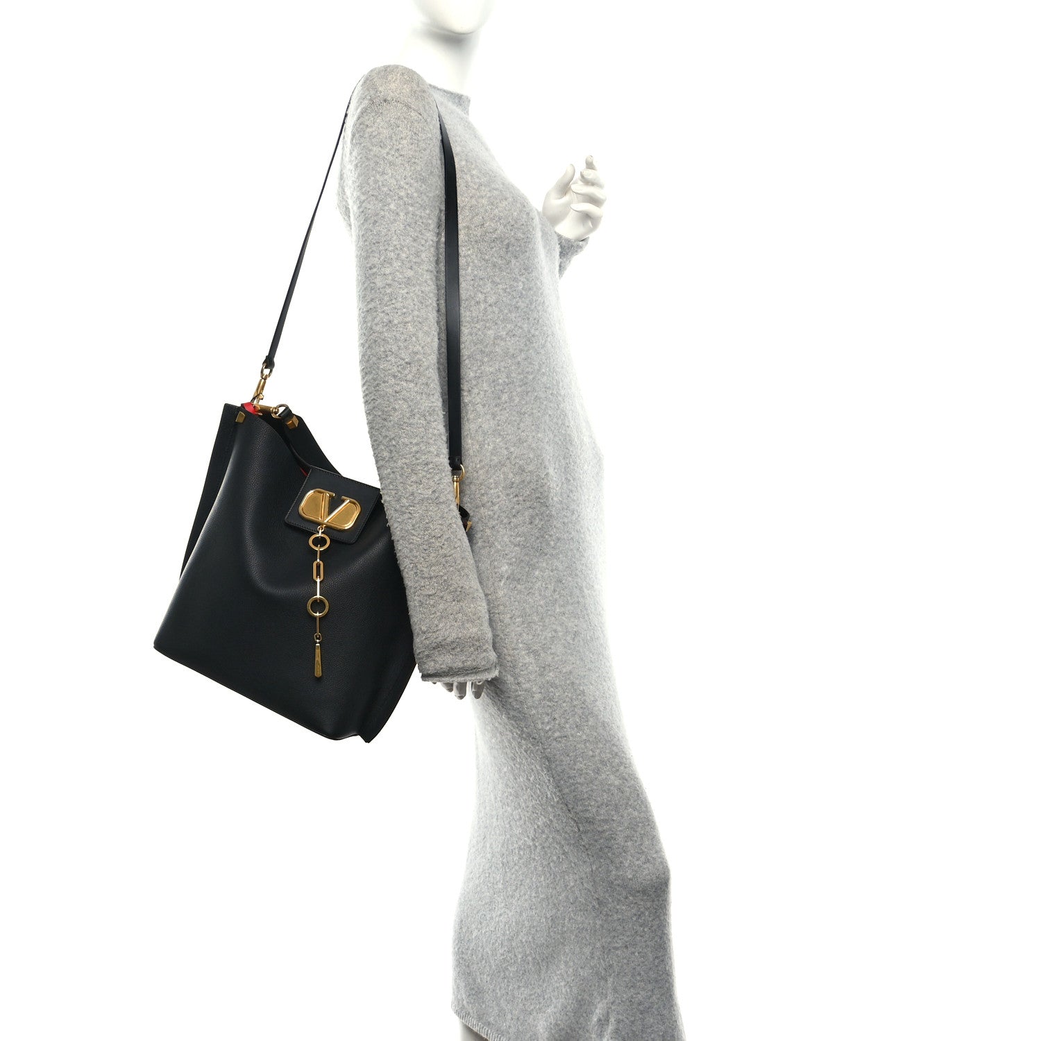 Valentino Garavani Grainy Calfskin Escape Hobo Bag Black 2 of 10