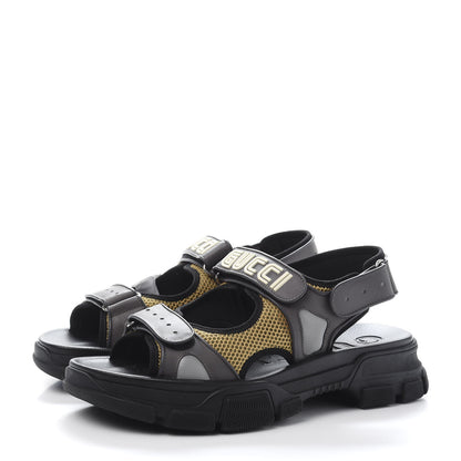 Gucci X SEGA Nappa Mesh Mens Aguru Sandals 10.5 Loess Black 3 of 9