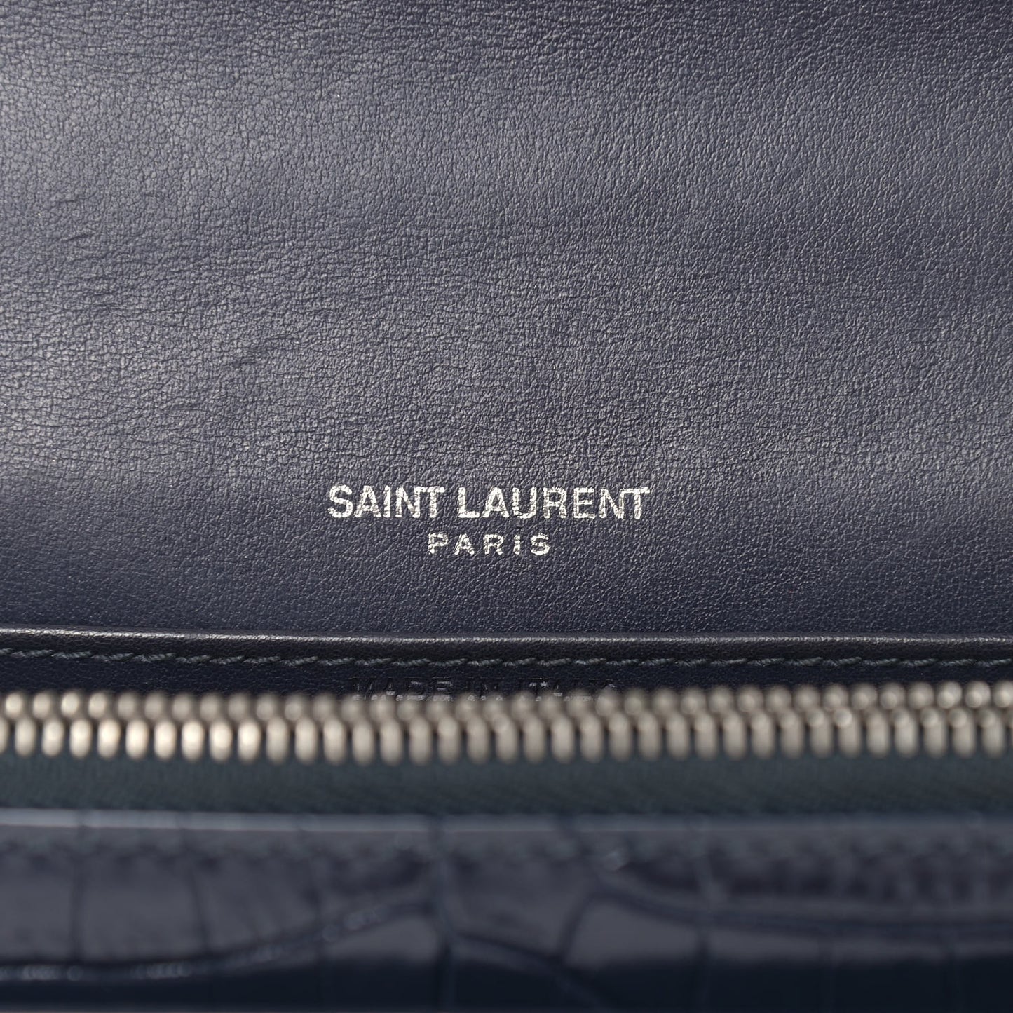 Calfskin Crocodile Embossed Monogram Sunset Chain Wallet Navy