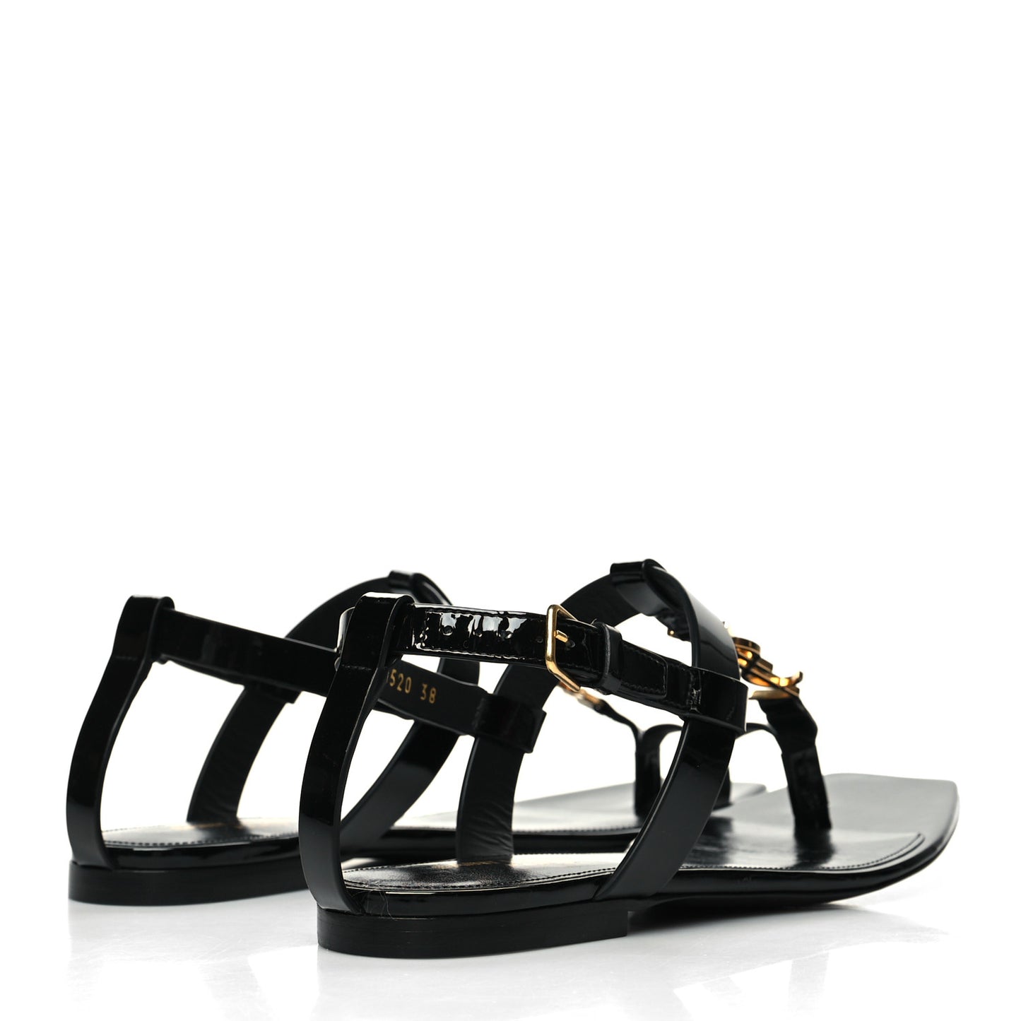 Patent Calfskin Cassandra Monogram Sandals 38 Black