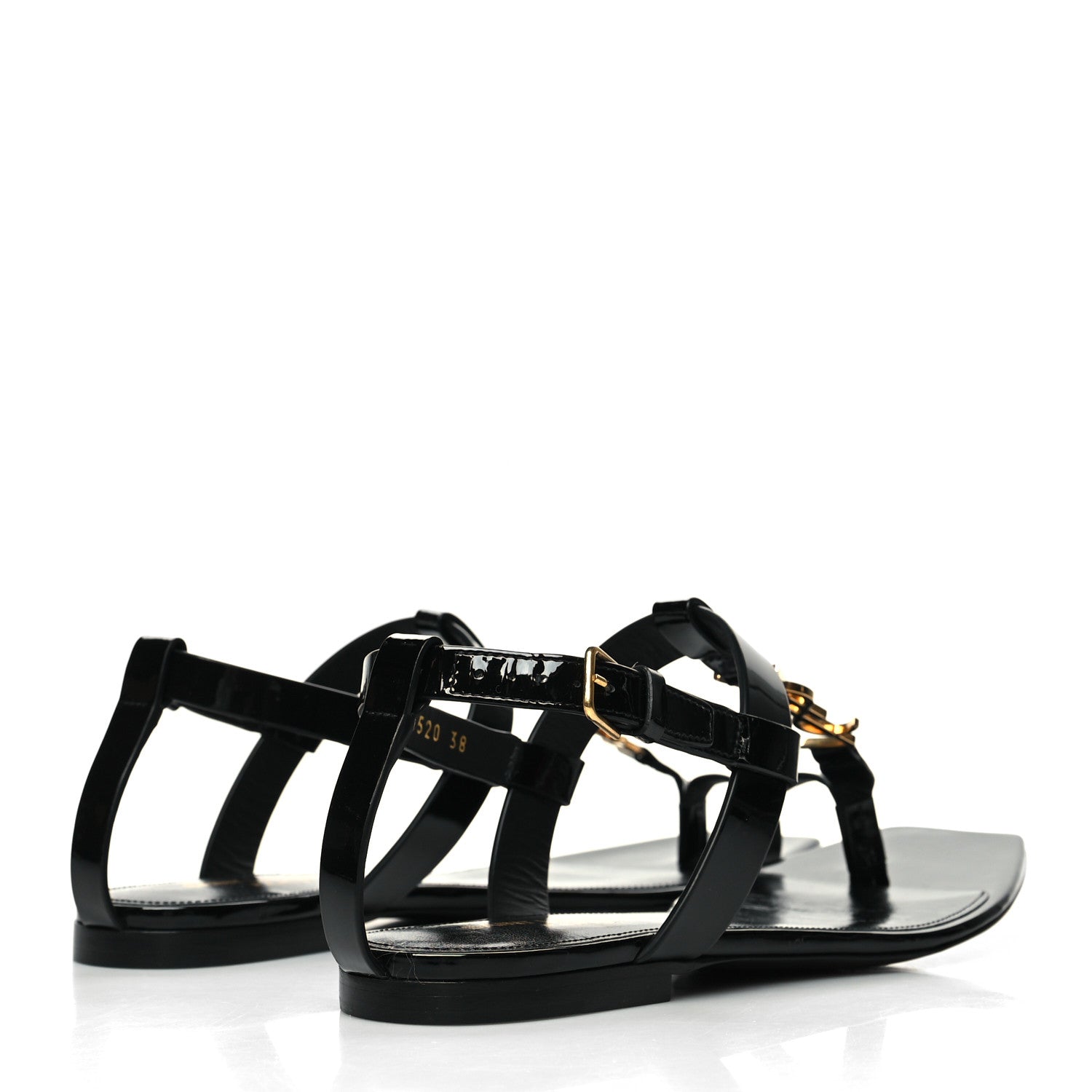 Saint Laurent Patent Calfskin Cassandra Monogram Sandals 38 Black 4 of 9