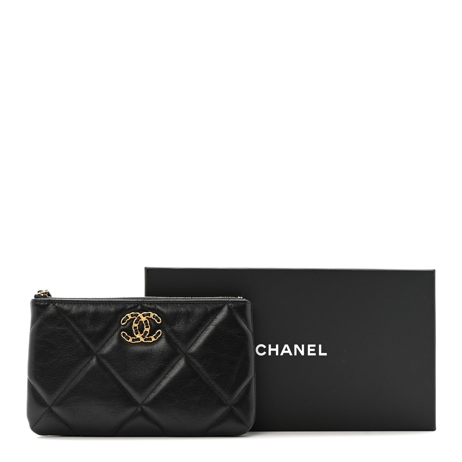 Chanel Shiny Goatskin Quilted Small Chanel 19 Pouch Black 12 of 12