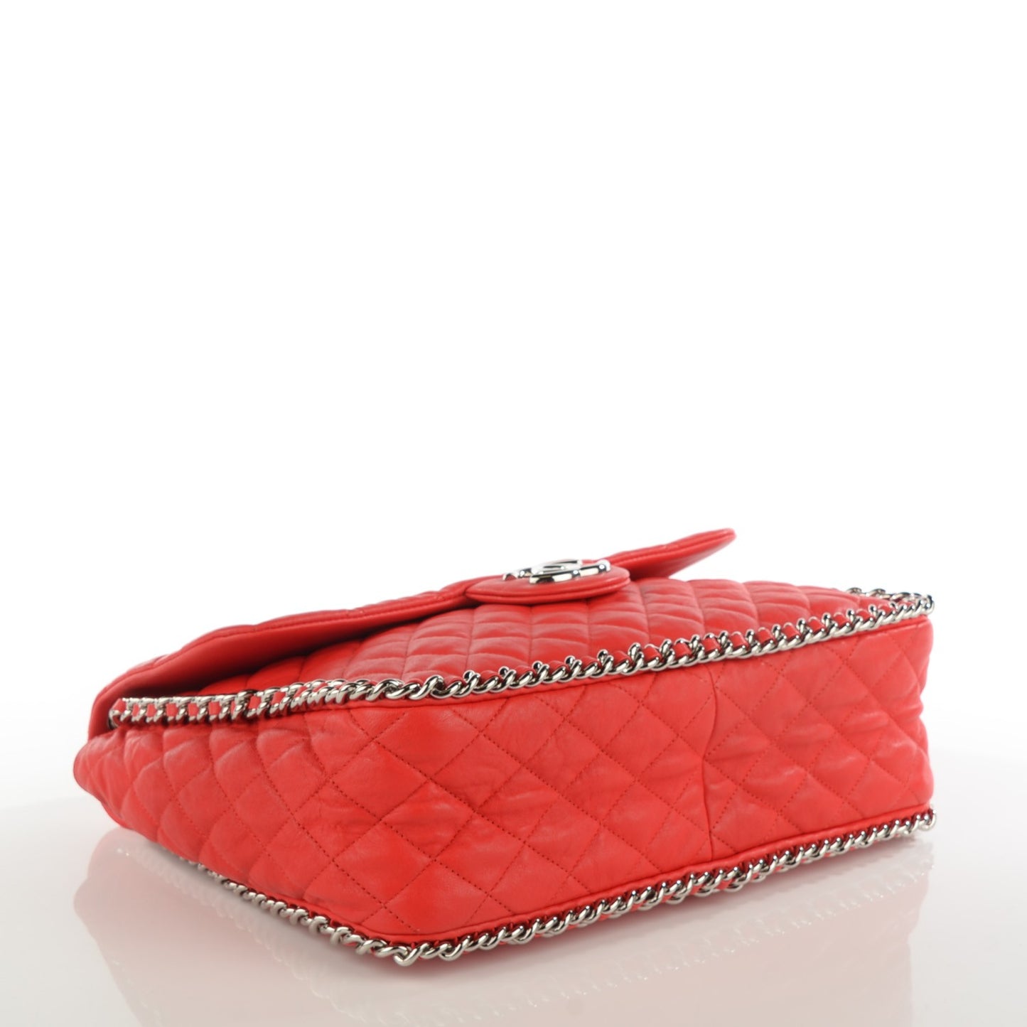 Washed Lambskin Quilted Maxi Chain Around Flap Red