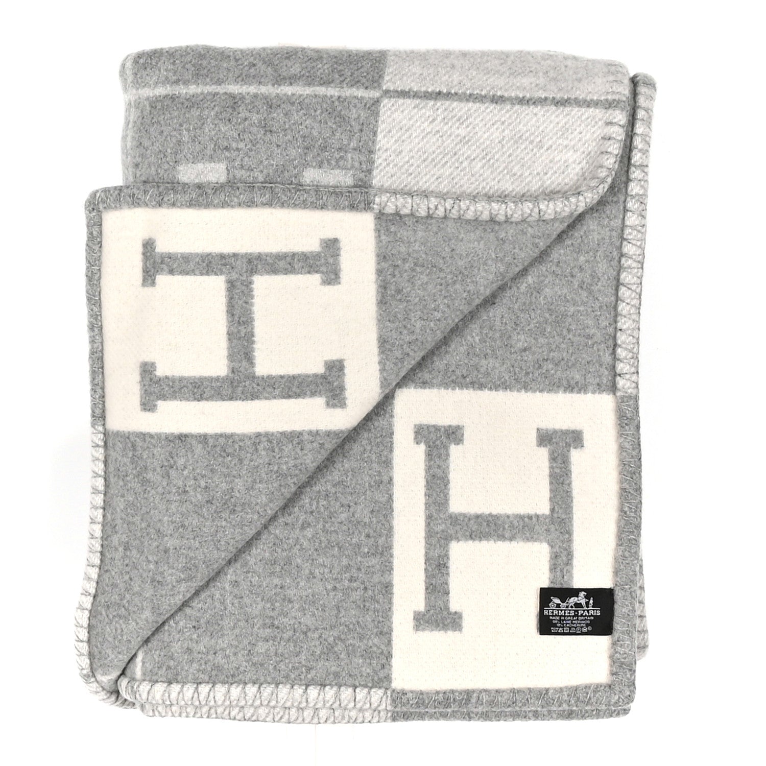 Hermes Wool Cashmere Avalon III Blanket Ecru Gris Clair 2 of 3