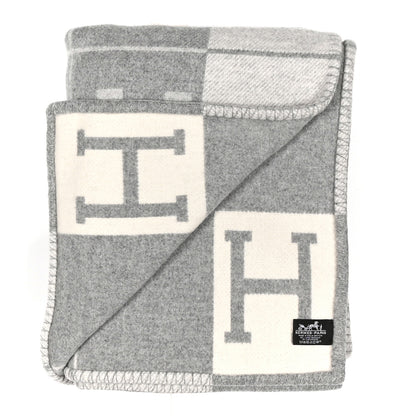 Hermes Wool Cashmere Avalon III Blanket Ecru Gris Clair 2 of 3