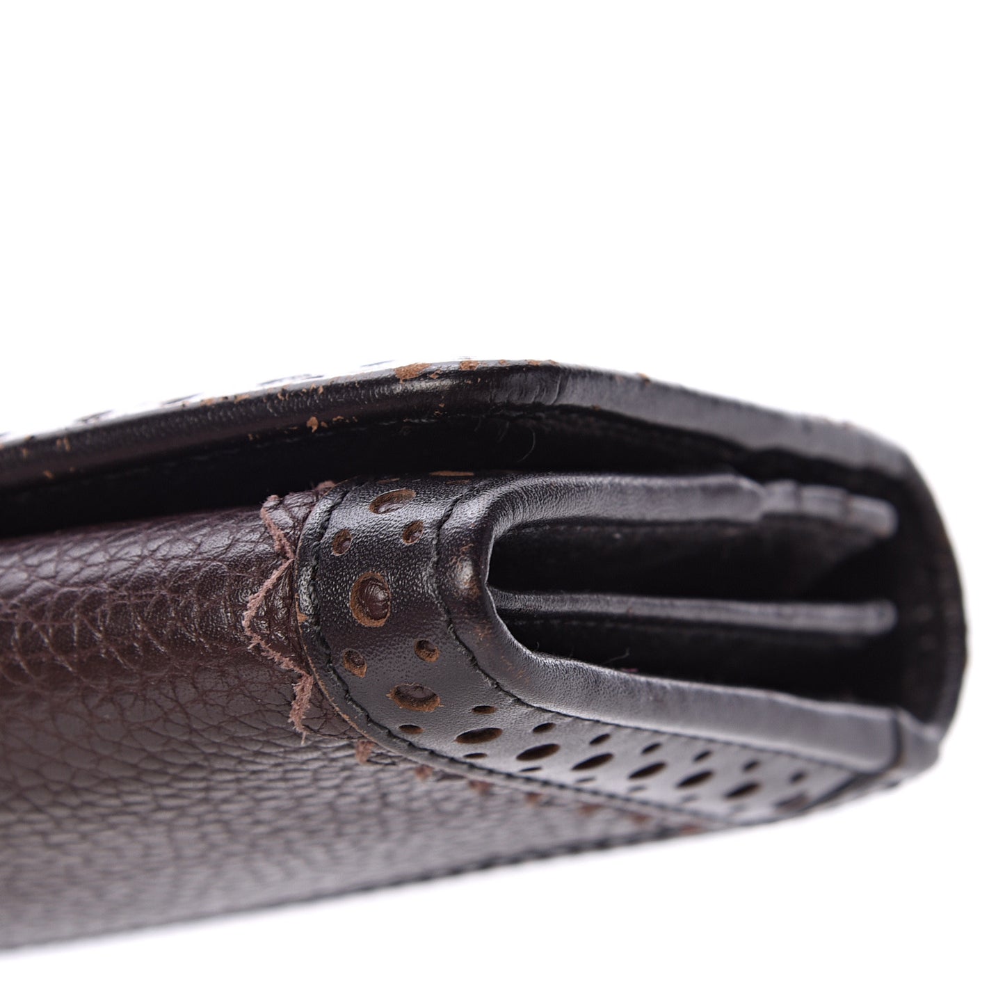 Grainy Calfskin Continental Wallet Dark Brown