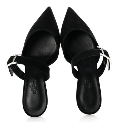 Hermes Suede Goatskin Blink Mules 37 Black 2 of 10