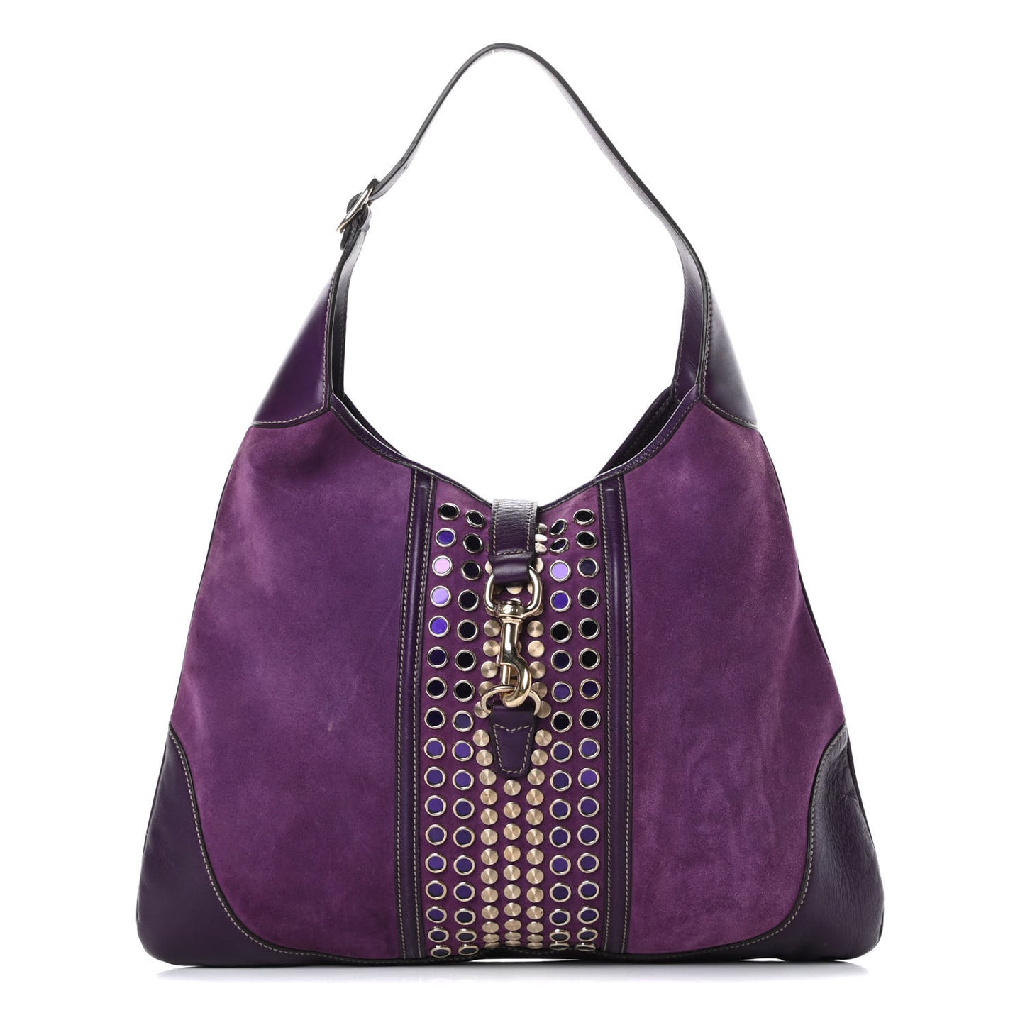 Suede Studded Large Jackie Shoulder Bag Purple