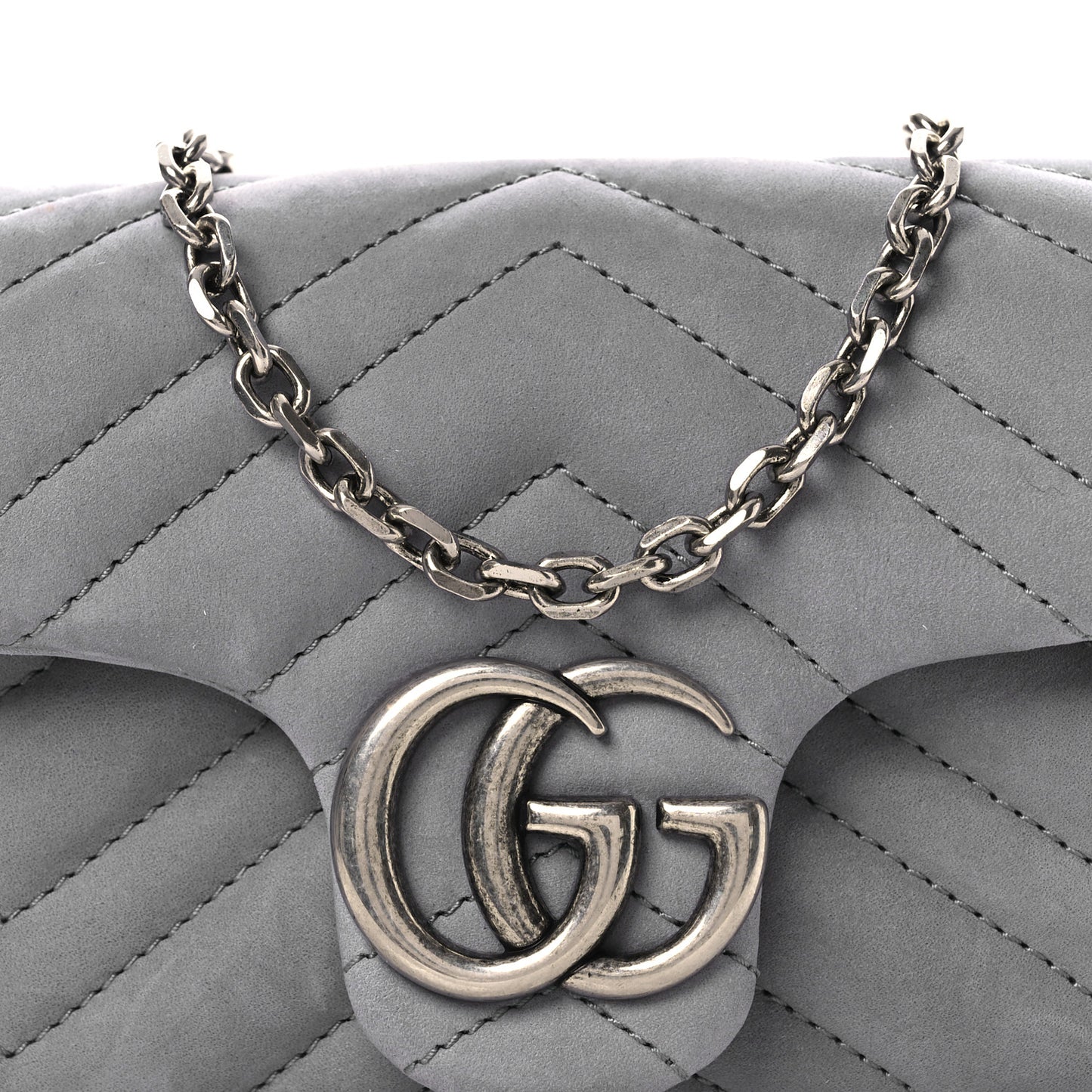 Nubuck Matelasse Mini GG Marmont Shoulder Bag Grey