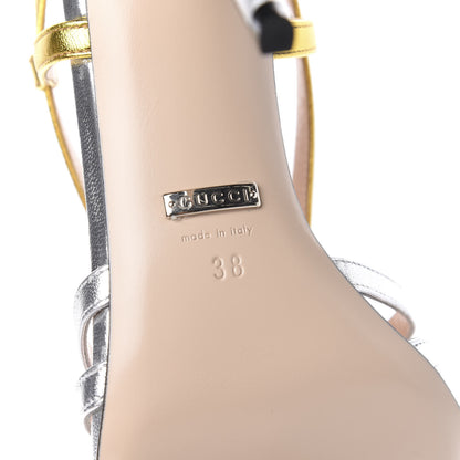 Gucci Metallic Nappa Crystal Zephyra Slingback High Heel Sandals 38 Silver Gold 6 of 9