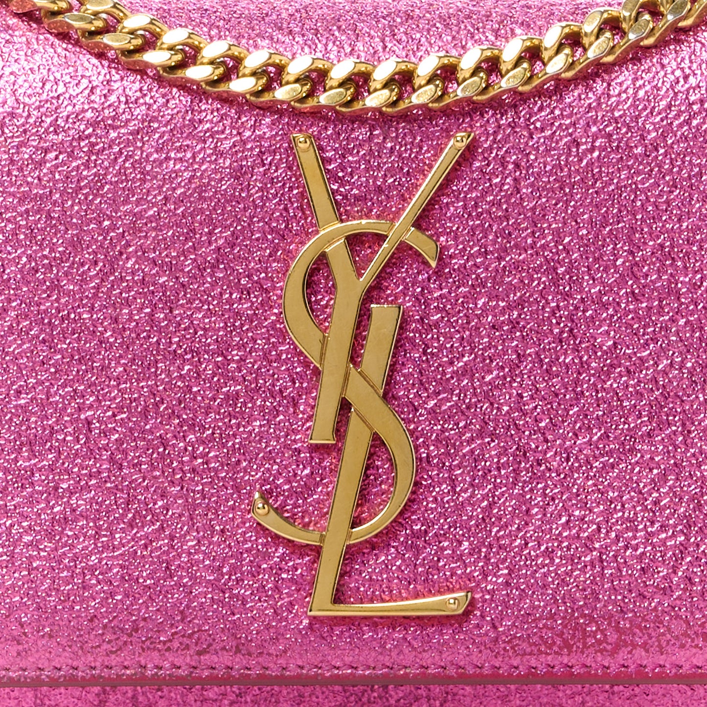 Metallic Calfskin Small Classic Monogram Kate Satchel Fuchsia