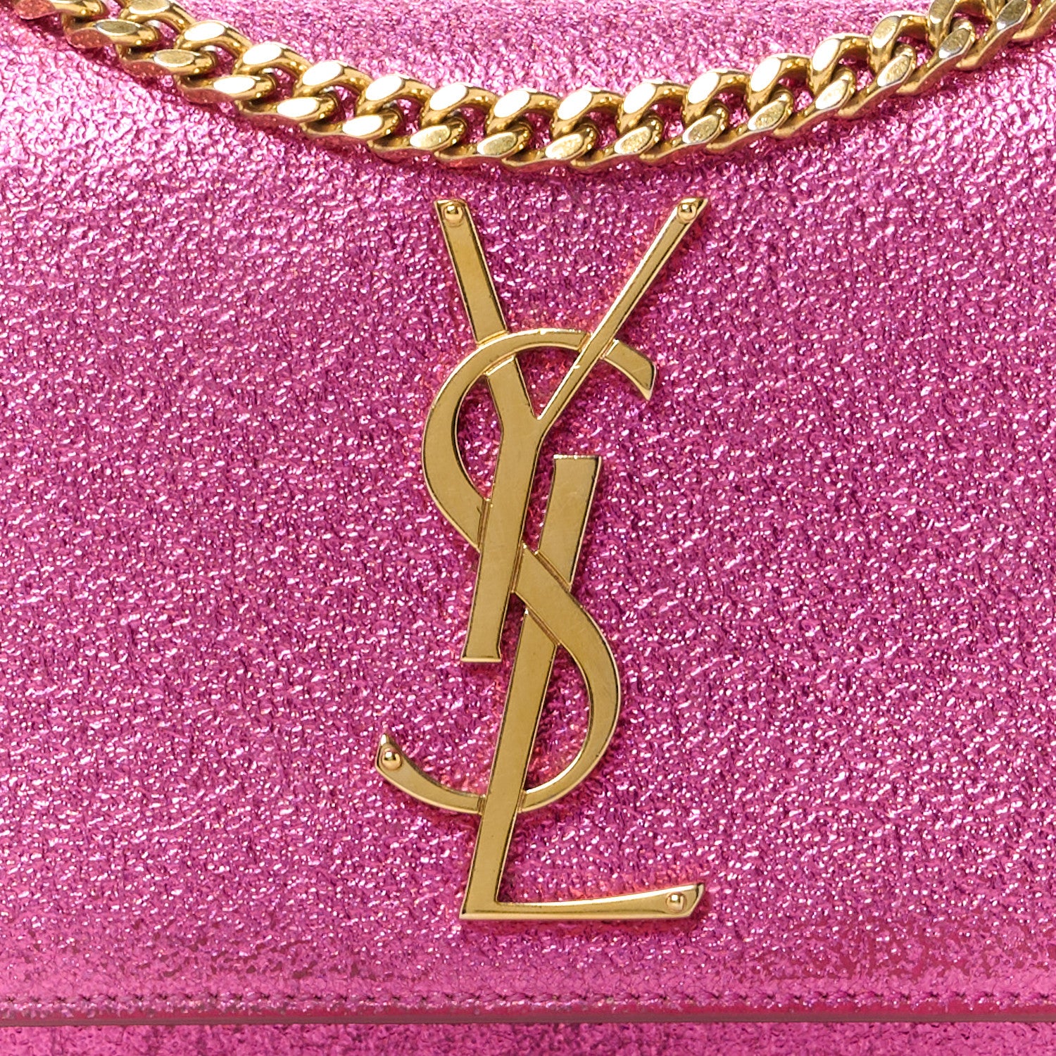 Saint Laurent Metallic Calfskin Small Classic Monogram Kate Satchel Fuchsia 8 of 10