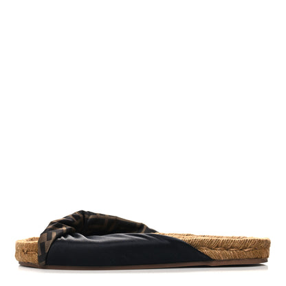 Fendi Satin FF Twist Espadrille Slide Sandal 40 Black Tobacco 1 of 7