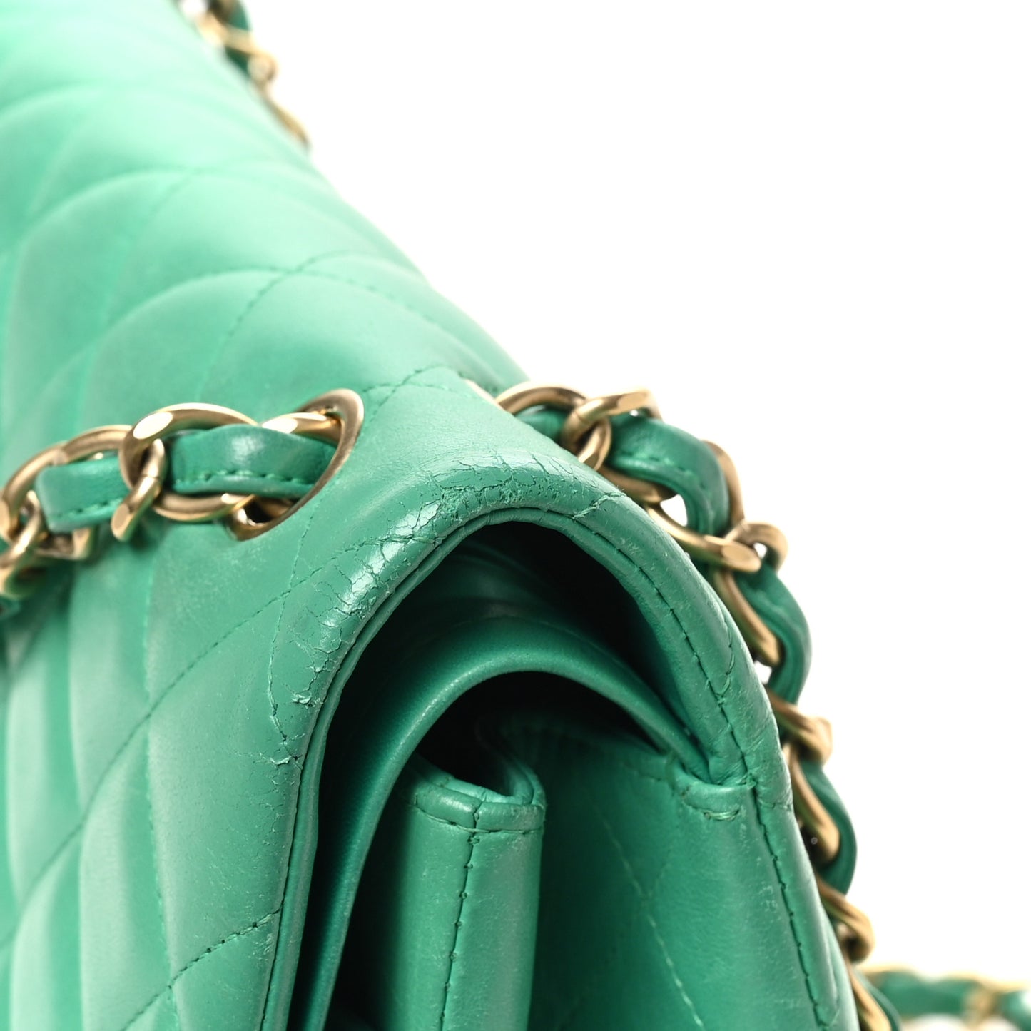 Lambskin Quilted Jumbo Double Flap Green