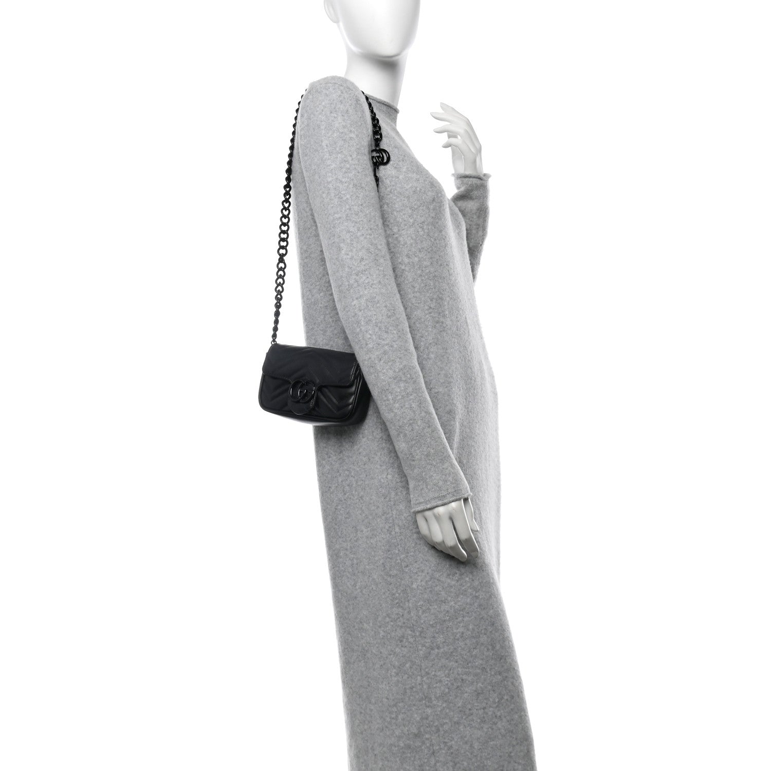 Gucci Calfskin Matelasse Monochrome GG Marmont Chain Belt Bag Black 2 of 13