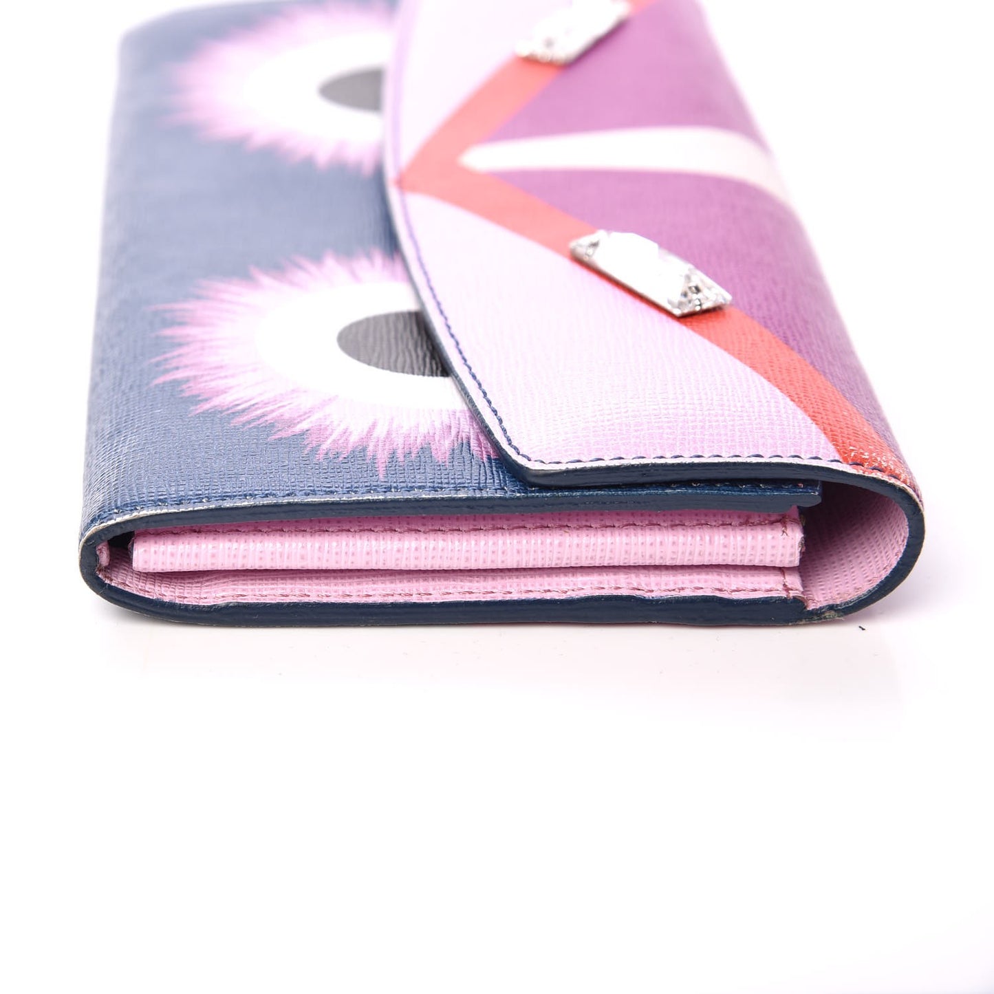 Vitello Elite Crystal Eye Monster Continental Wallet Cobalt Lavender Pink