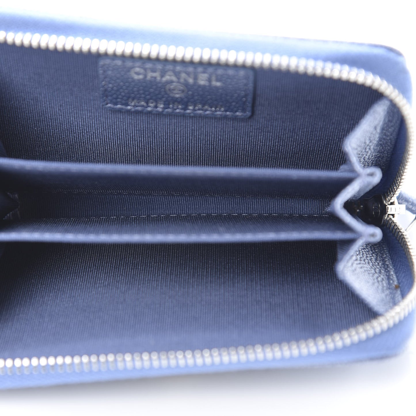 Metallic Caviar Chevron Quilted Vintage Mademoiselle Zip Coin Purse Light Blue