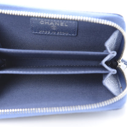 Chanel Metallic Caviar Chevron Quilted Vintage Mademoiselle Zip Coin Purse Light Blue 5 of 8