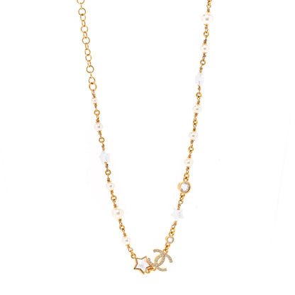 Chanel Metal Crystal Pearl CC Star Gold Pearly White 1 of 5