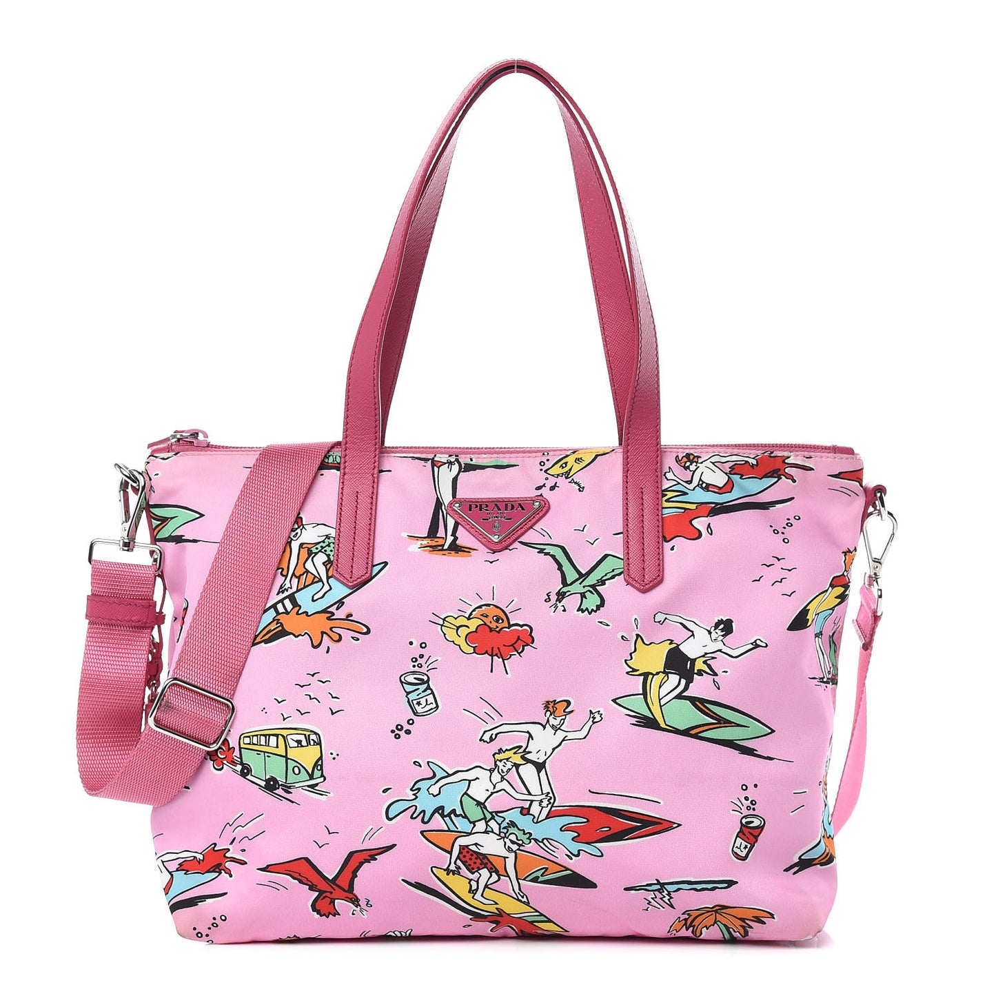 Tessuto Stampato Nylon Saffiano Surf Print Tote Rosa