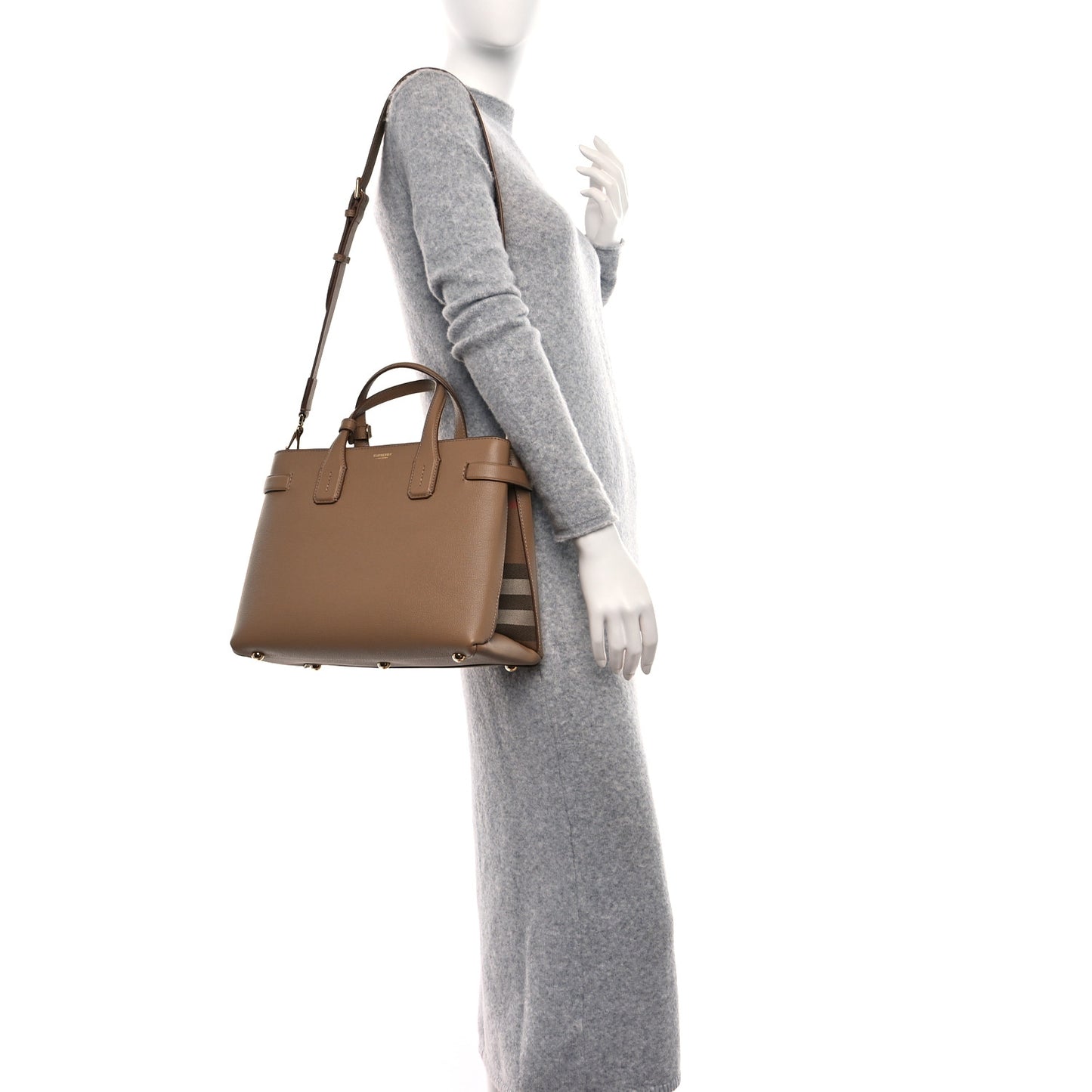 Grainy Calfskin House Check Small Banner Tote Tan