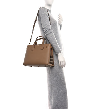 Burberry Grainy Calfskin House Check Small Banner Tote Tan 2 of 10