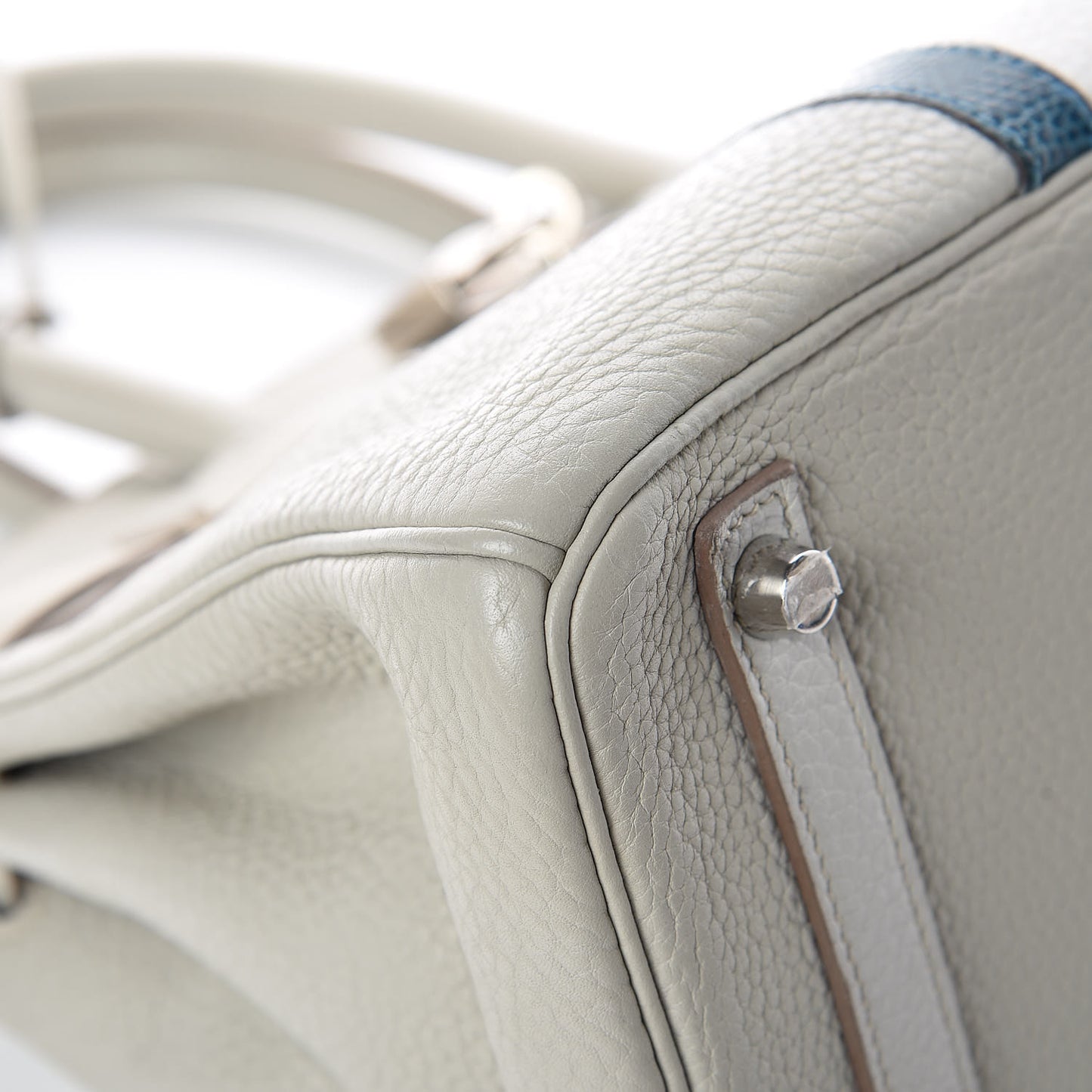 Taurillon Clemence Lizard Club Birkin 30 Gris Perle White Mykonos