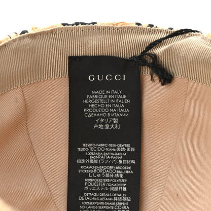 Gucci Raffia GG Monogram Elaphe Embroidered Aisha Baseball Hat L Ivory Black 9 of 9