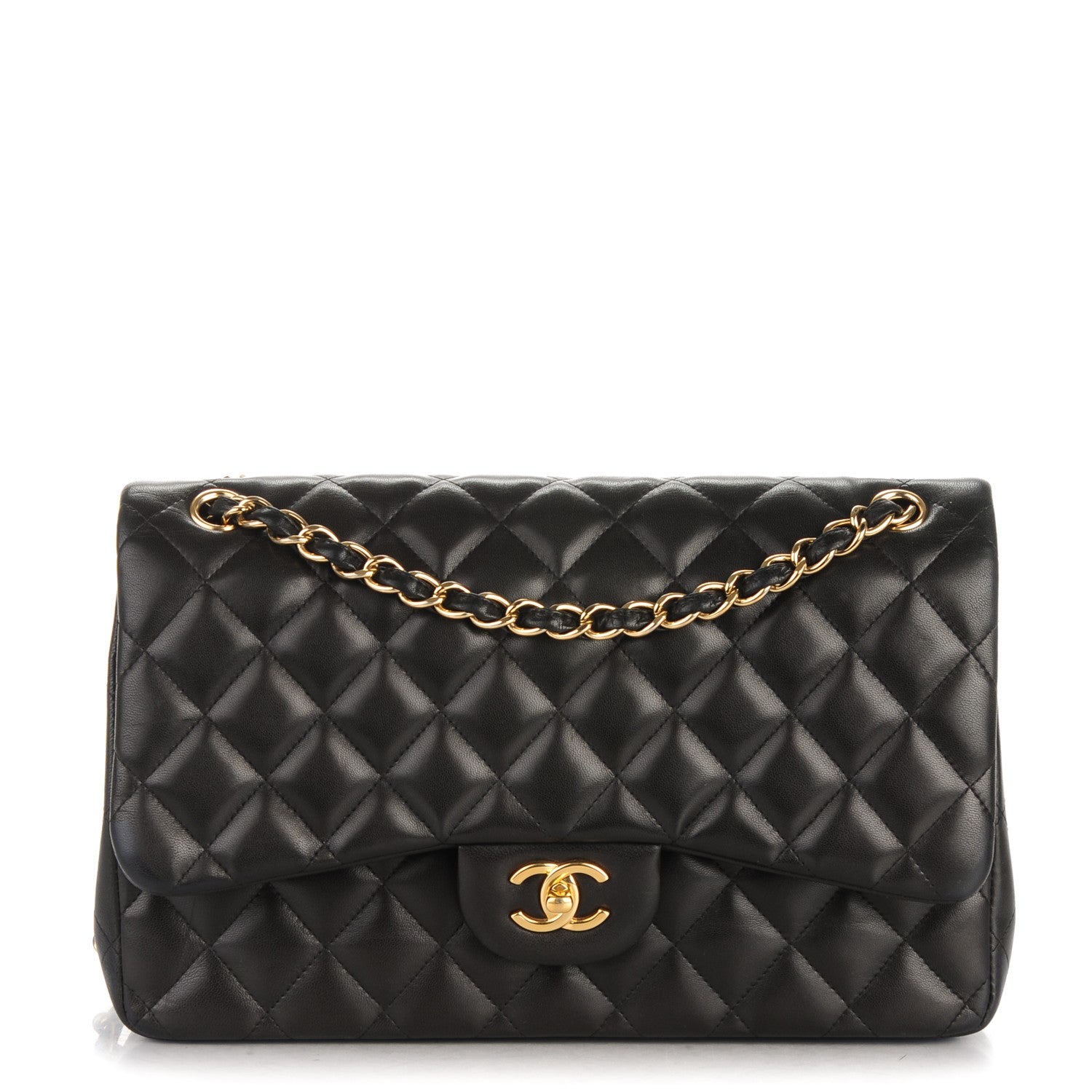 Chanel Lambskin Quilted Jumbo Double Flap Black 1 of 8