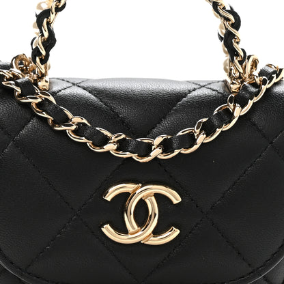 Chanel Lambskin Quilted Pearl Top Handle Clutch With Chain Black 9 of 11