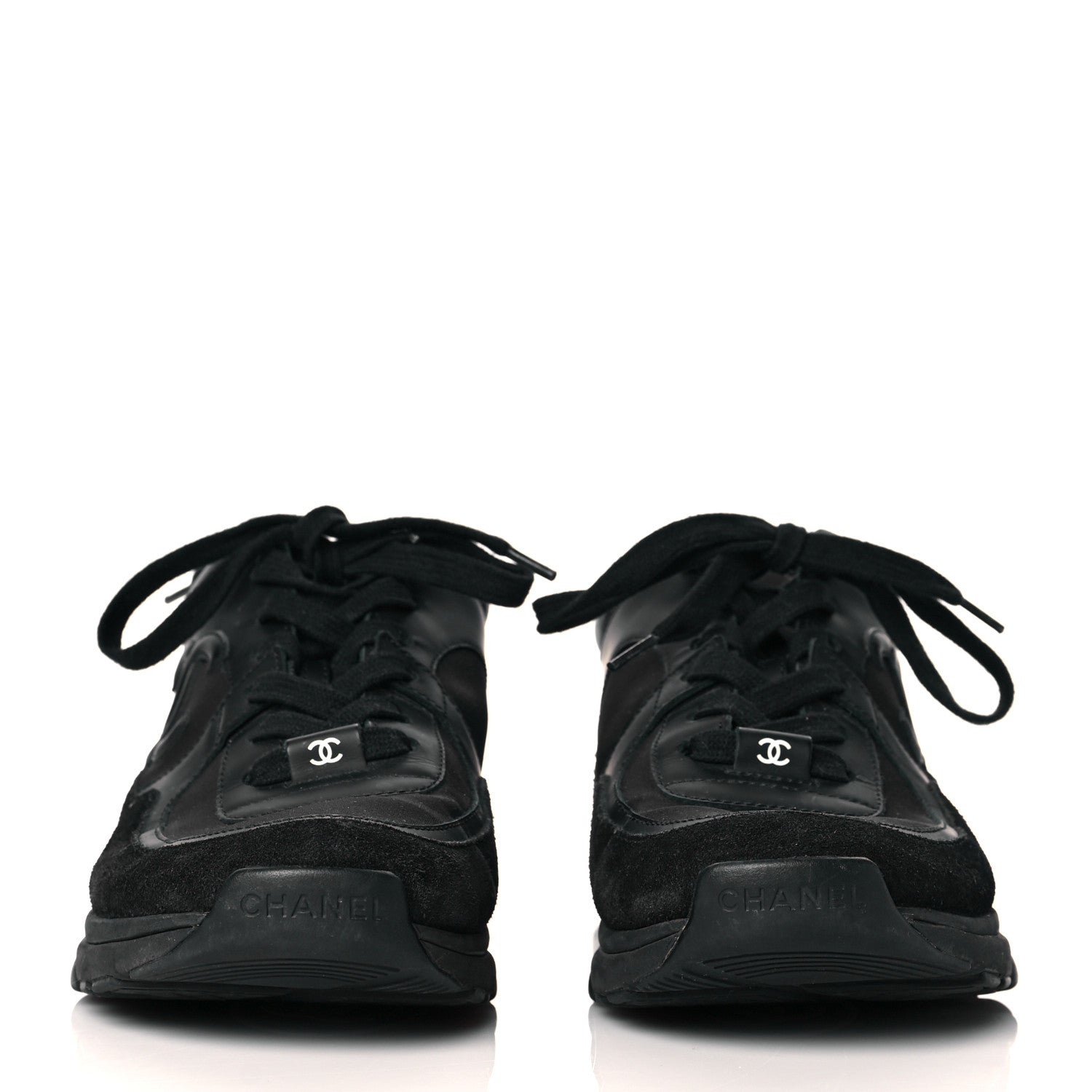 Chanel Fabric Calfskin Suede CC Sneakers 38 Black 2 of 14
