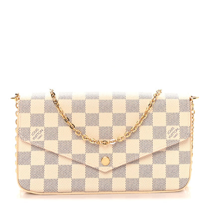 Louis Vuitton Damier Azur Pochette Felicie Chain Wallet Rose Ballerine 1 of 9