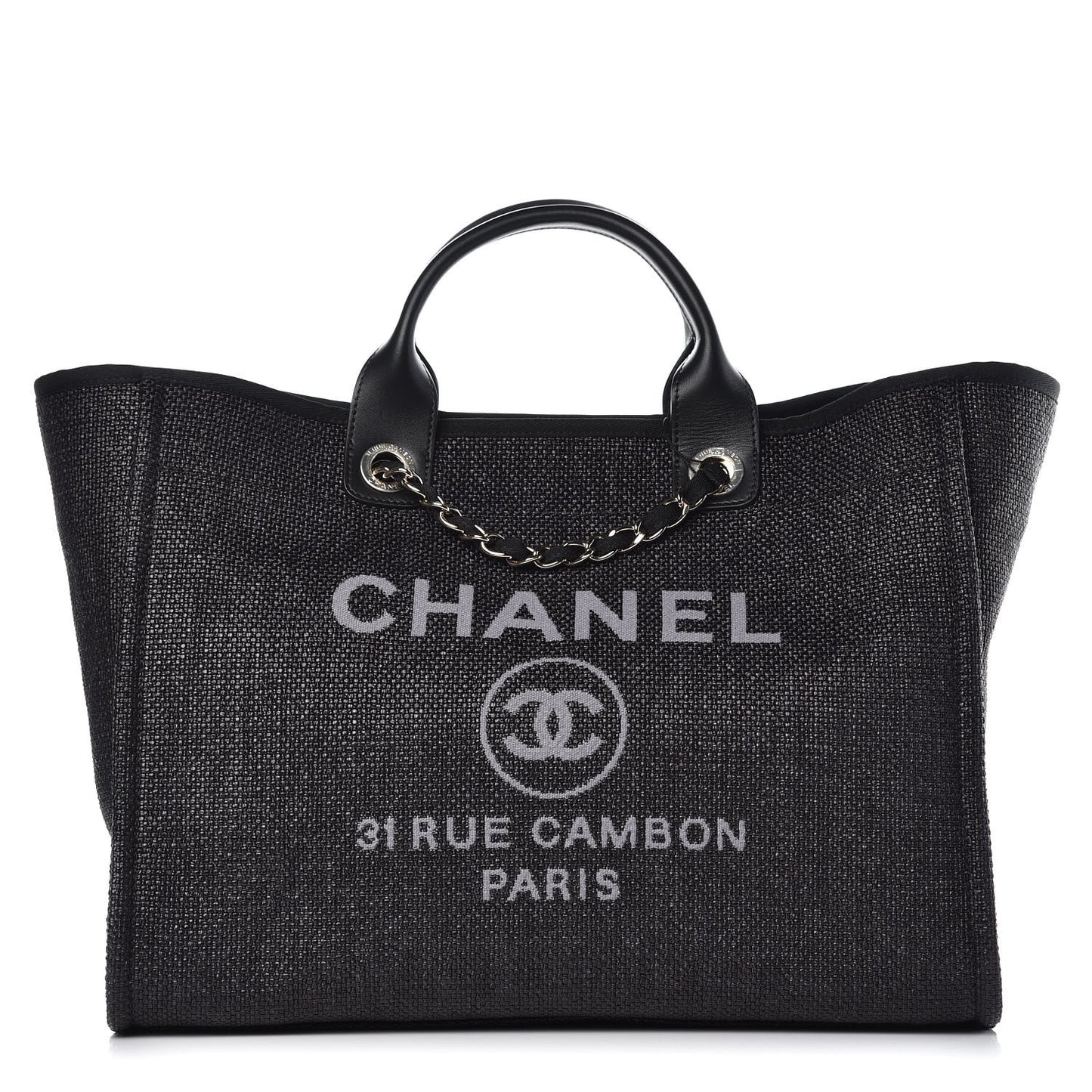 Woven Straw Raffia Large Deauville Tote Black