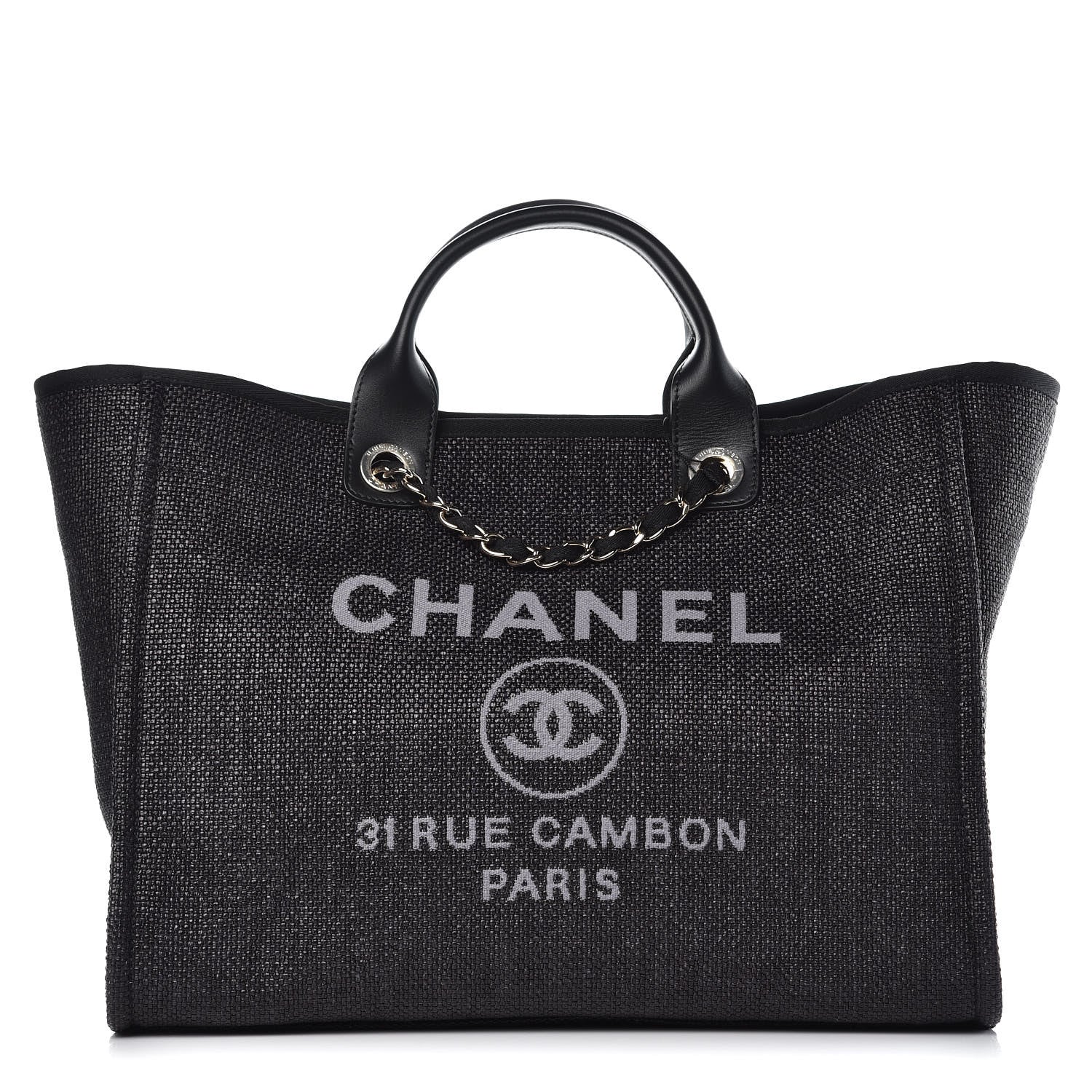 Chanel Woven Straw Raffia Large Deauville Tote Black 1 of 8