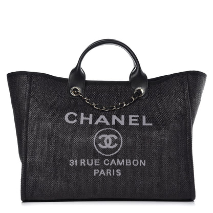 Chanel Woven Straw Raffia Large Deauville Tote Black 1 of 8