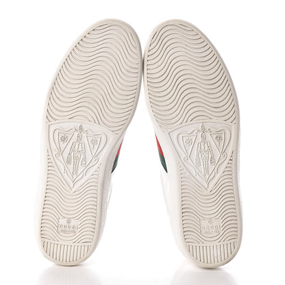Gucci Miro Soft Calfskin Laminated Ayers Web Bee Embroidered Mens Ace Sneakers 7 White Red Flame Green 7 of 8