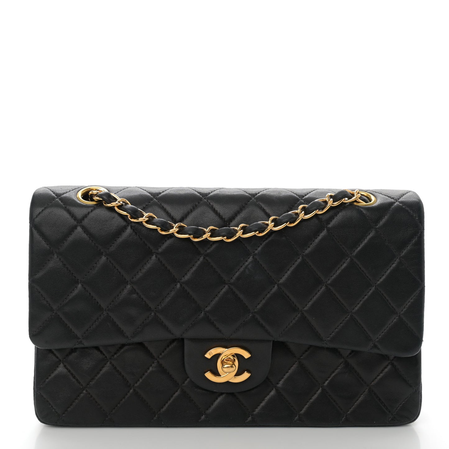 Lambskin Quilted Medium Double Flap Black
