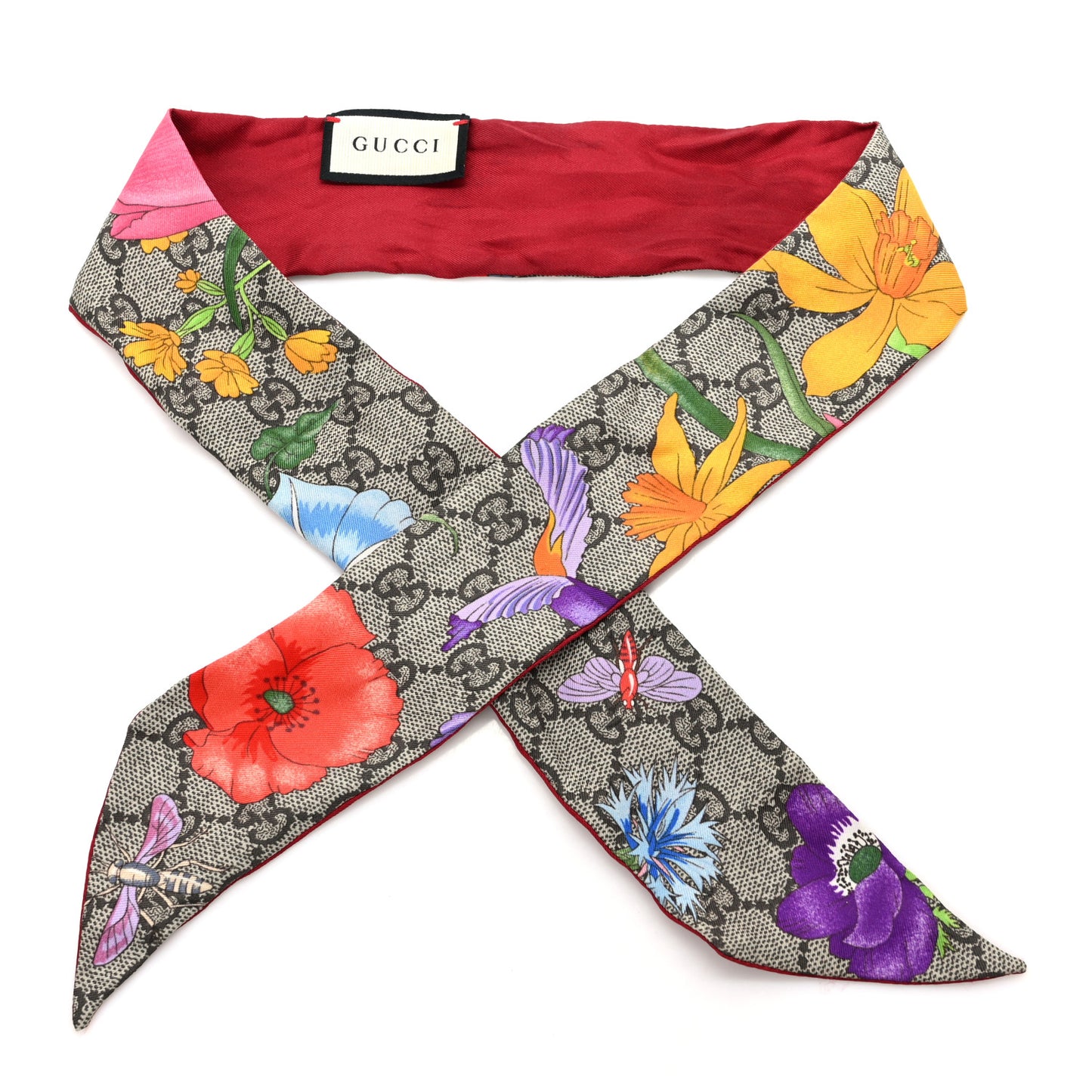 Silk Twill GG Monogram Special Flory Neck Bow Scarf Beige Pink