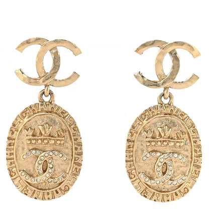 Chanel Crystal CC Medallion Drop Earrings Gold 1 of 4