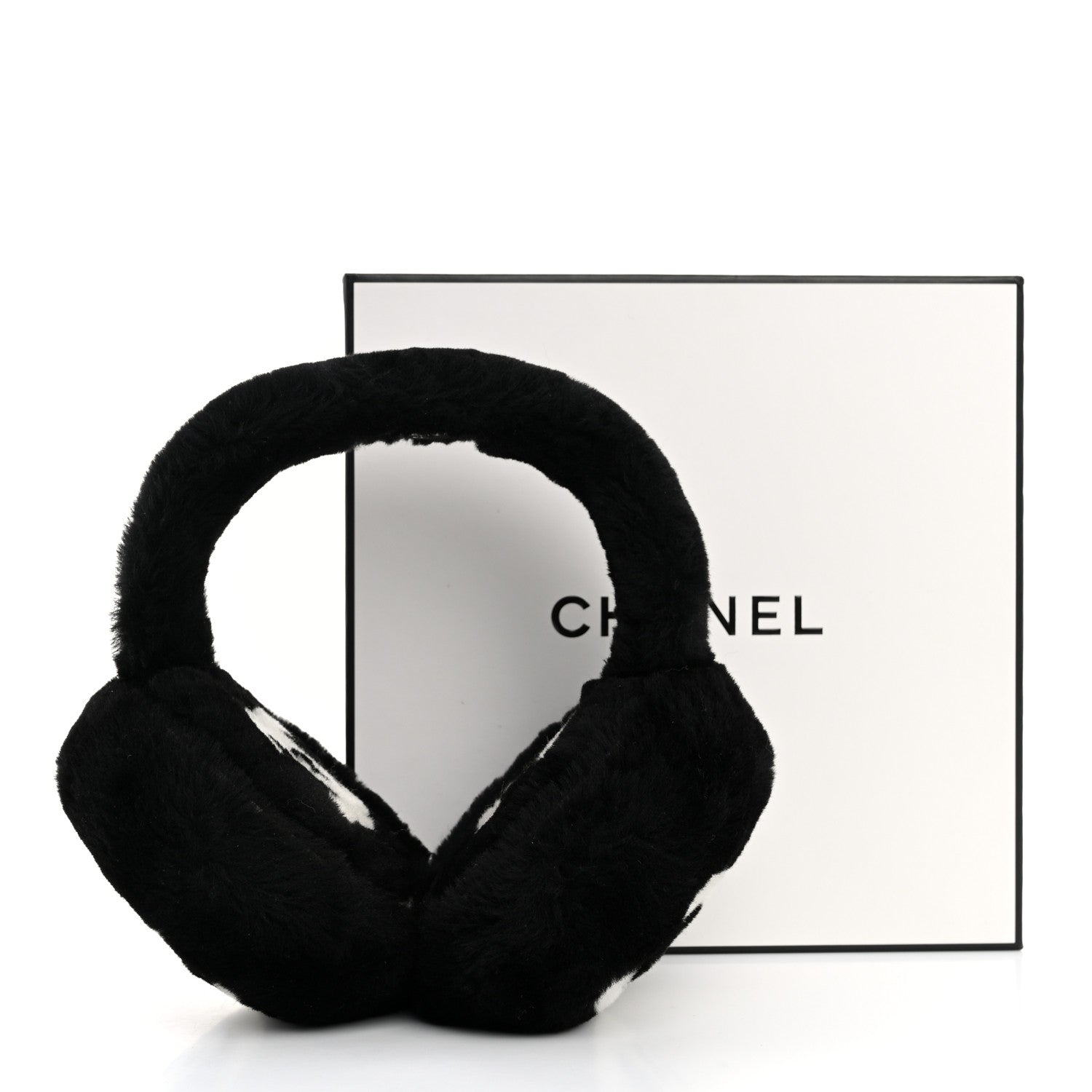 Chanel Shearling CC Ear Muffs Black White 6 of 6