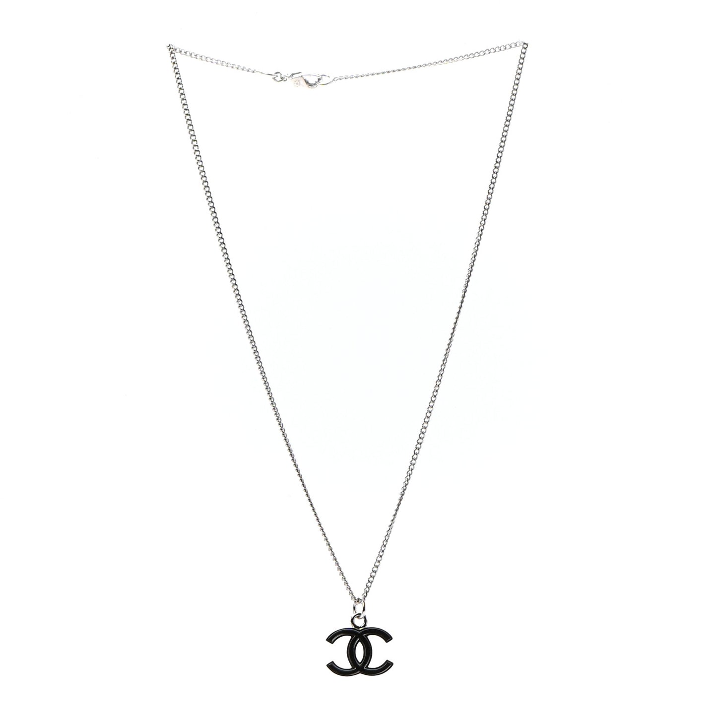 Enamel CC Pendant Necklace Black Silver