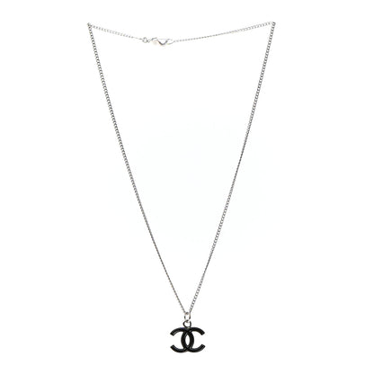 Chanel Enamel CC Pendant Necklace Black Silver 3 of 5