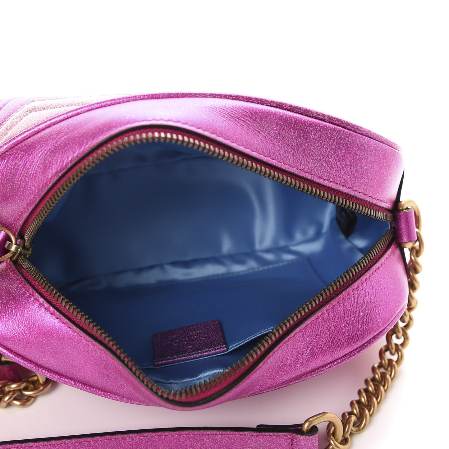Laminated Nappa Matelasse Small GG Marmont Chain Shoulder Bag Fuxia Rosso Rosa