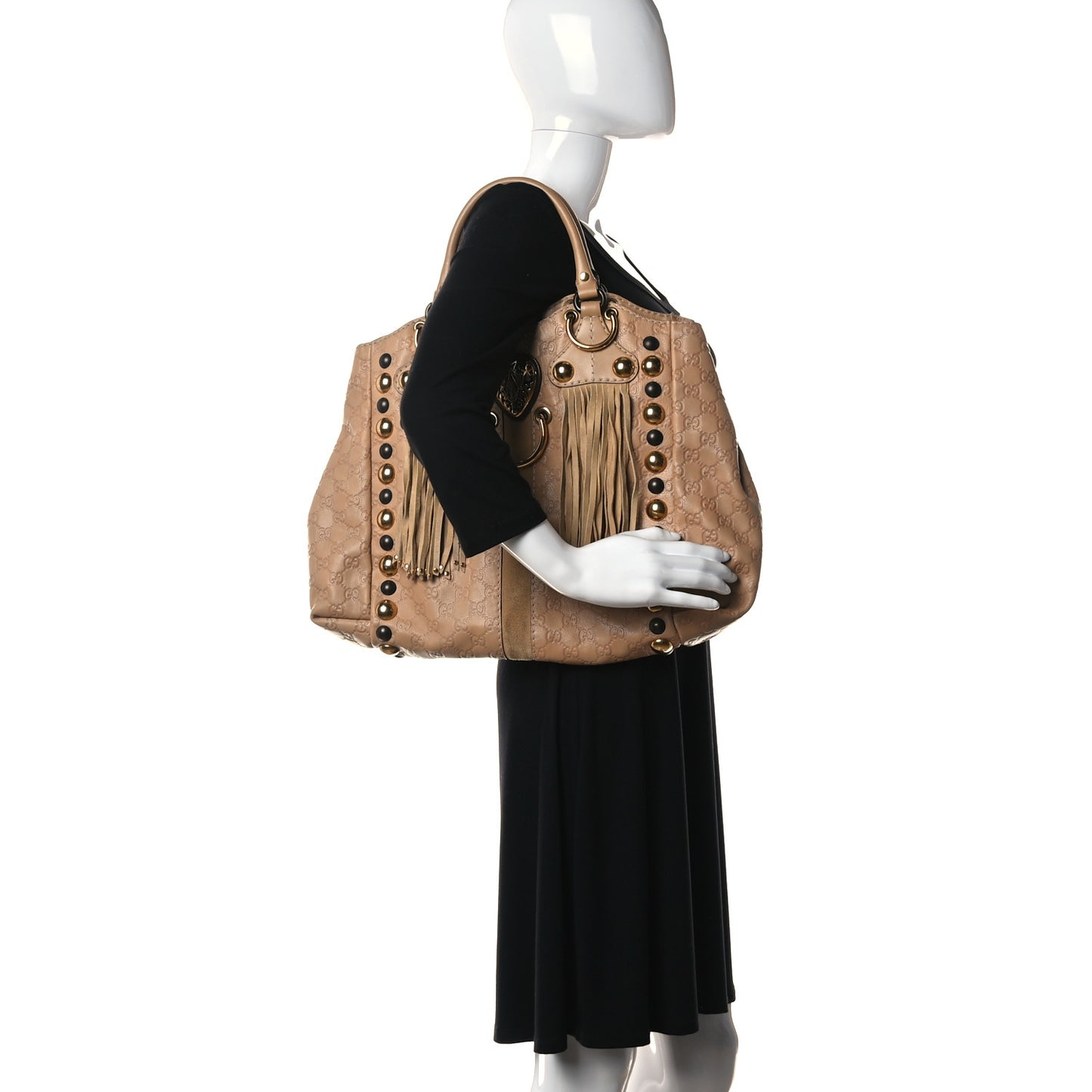 Guccissima Suede Fringe Large Babouska Tote Brown