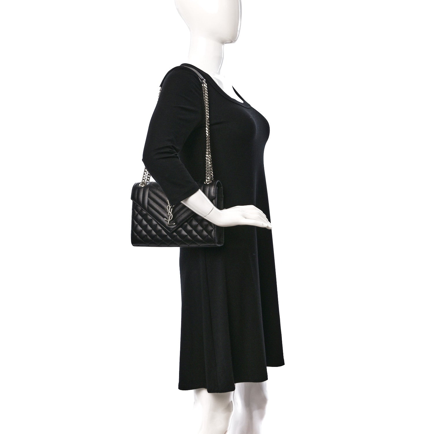 Saint Laurent Grain De Poudre Textured Mixed Matelasse Triquilt Medium Monogram Satchel Black 2 of 10