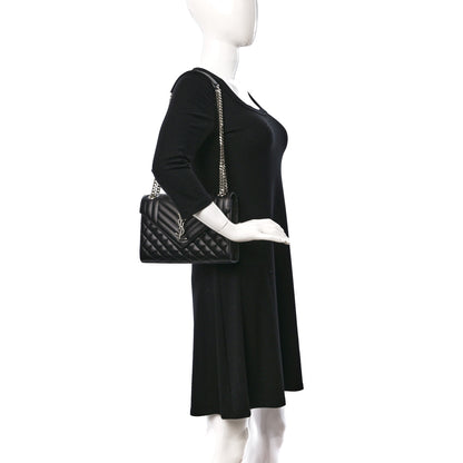 Saint Laurent Grain De Poudre Textured Mixed Matelasse Triquilt Medium Monogram Satchel Black 2 of 10
