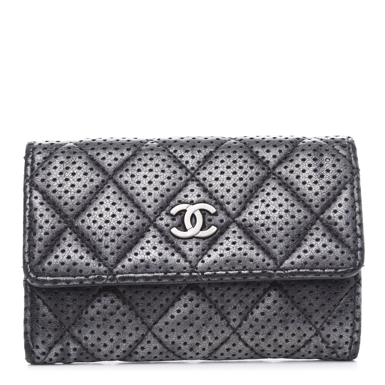 Chanel Lambskin Perforated Quilted Card Holder Grey 1 of 11